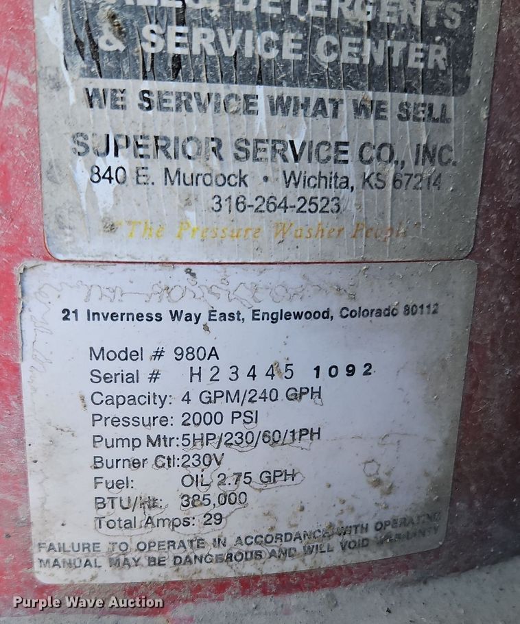 image for item EI8679 Hotsy 980A pressure washer