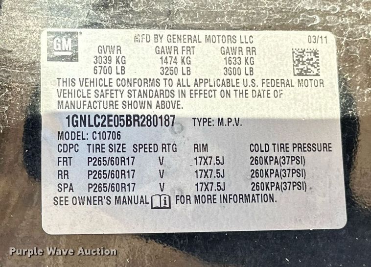 image for item EJ5171 2011 Chevrolet Tahoe Police SUV