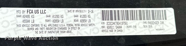 image for item EJ5173 2016 Dodge Charger Police 