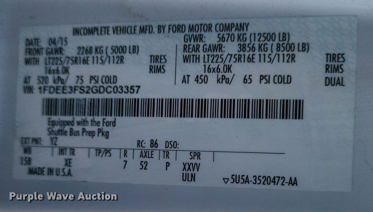 image for item EJ8145 2016 Goshen E350 Super Duty  shuttle bus