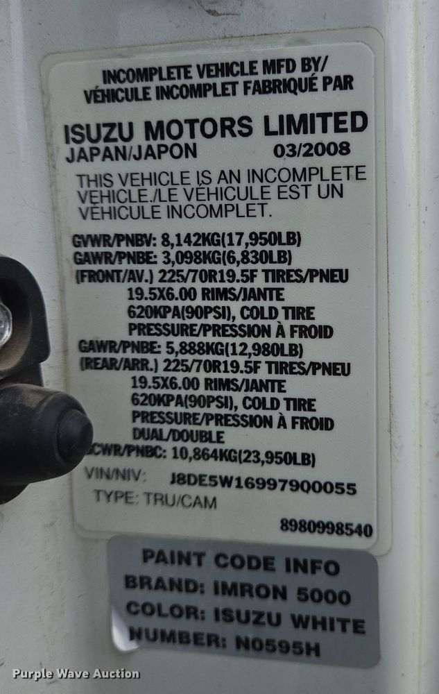 image for item EQ2535 2009 GMC W5500 street sweeper truck