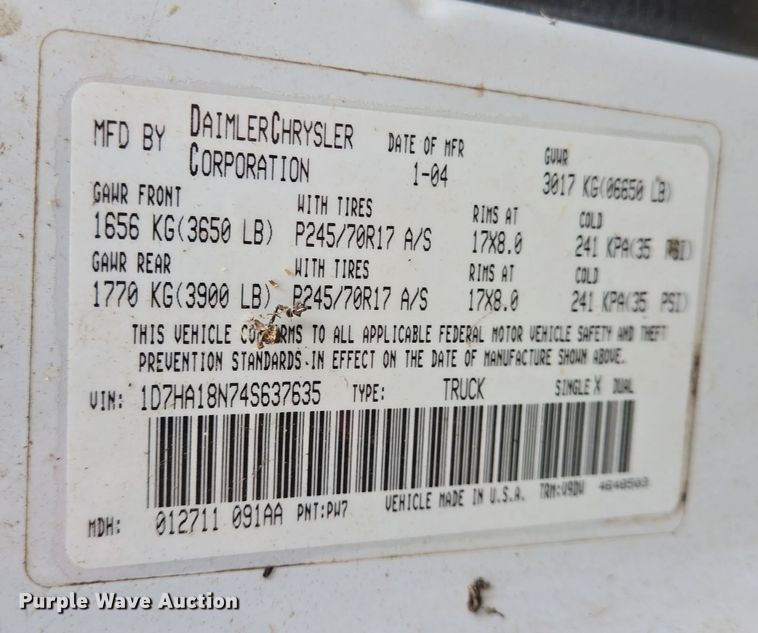 image for item EQ2556 2004 Dodge Ram 1500 Quad Cab pickup truck