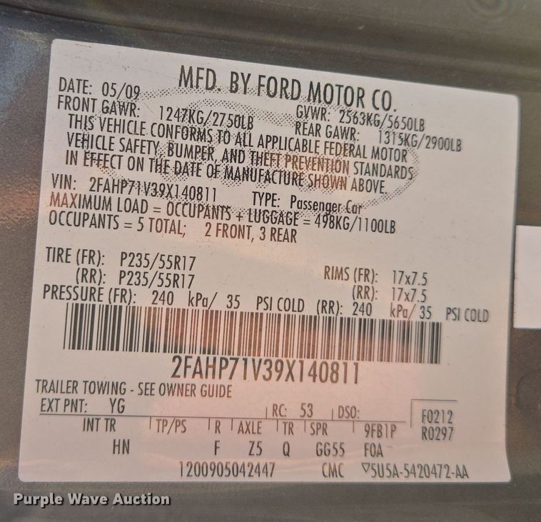 image for item EQ3667 2009 Ford Crown Victoria Police Interceptor 