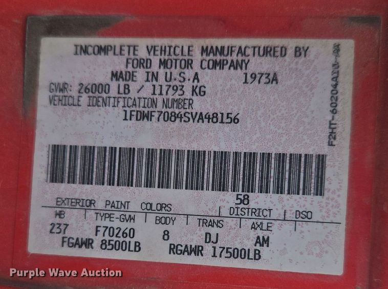 image for item ER5046 1995 Ford F700 spreader truck