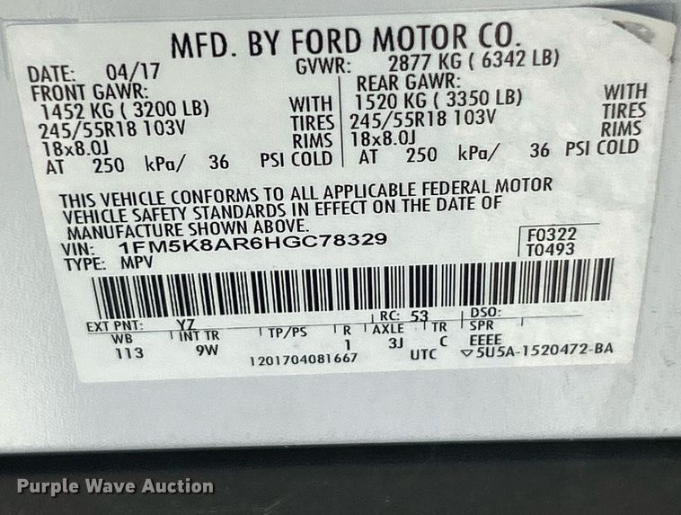 image for item NJ9626 2017 Ford Explorer Police Interceptor  SUV