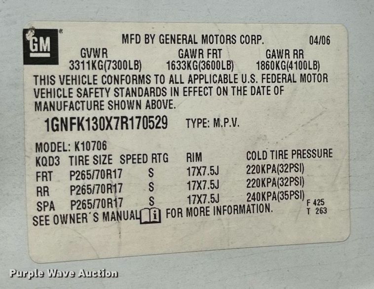 image for item NQ9133 2007 Chevrolet Tahoe SUV