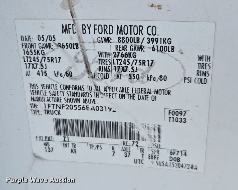 image for item YA0276 2006 Ford F250 Super Duty XL pickup truck