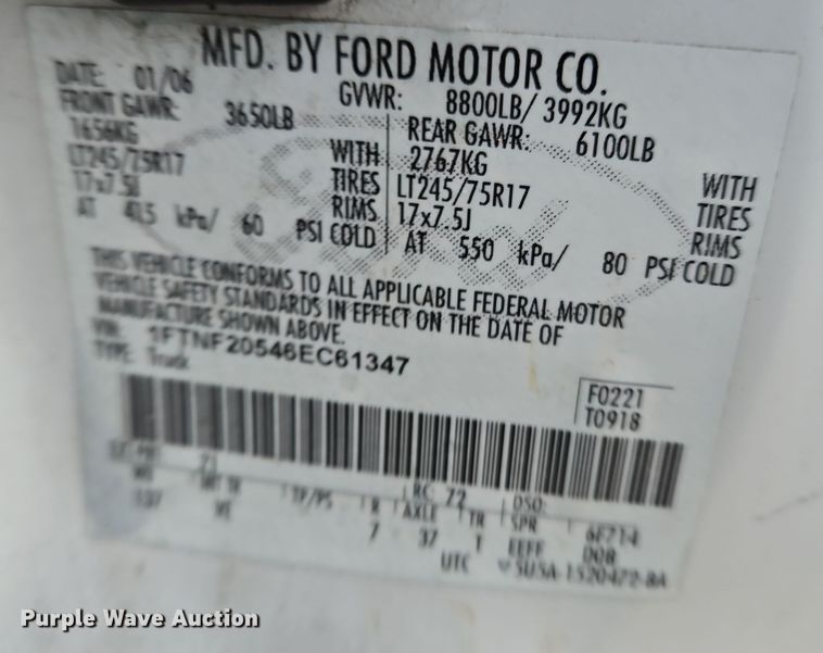 image for item YA0278 2006 Ford F250 Super Duty XL pickup truck