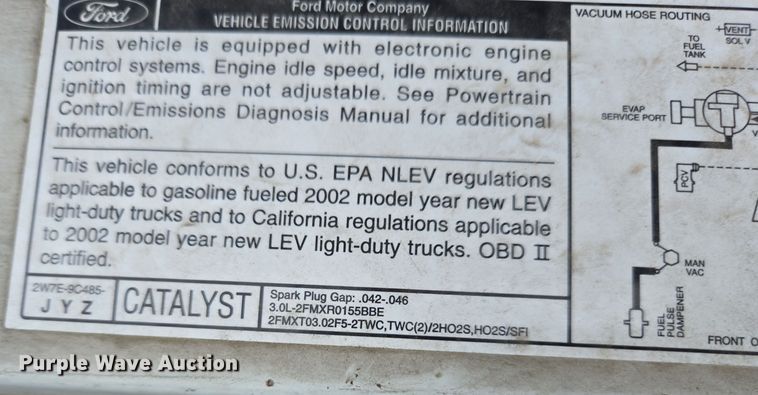 image for item YA0281 2002 Ford Ranger SuperCab pickup truck