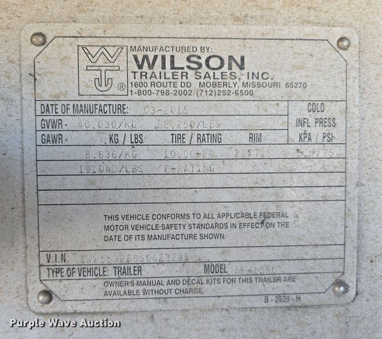 image for item DV0000 2016 Wilson Trailer Sales Inc. AF-1080 flatbed trailer
