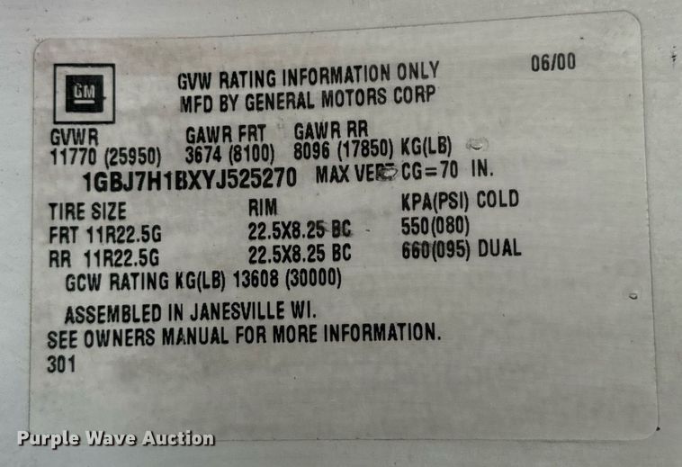 image for item EH7258 2000 Chevrolet  C6500 box truck