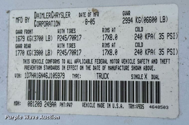 image for item DO0052 2006 Dodge Ram 1500 pickup truck