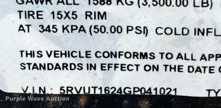 image for item DO0074 2016 Lamar utility trailer