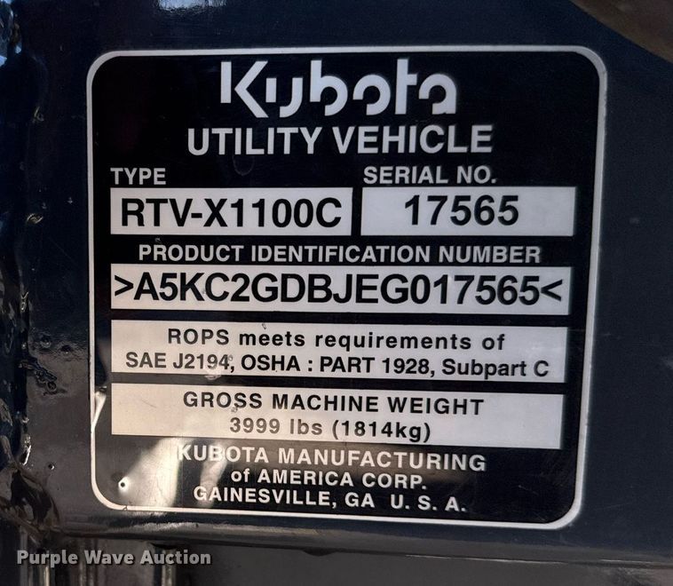 image for item EG2199 2014 Kubota RTV-X1100C utility vehicle