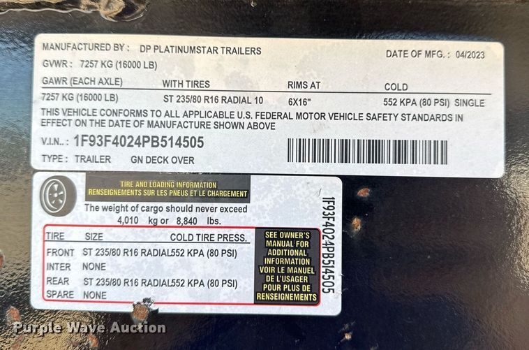 image for item EG2237 2023 DP Platinumstar equipment trailer