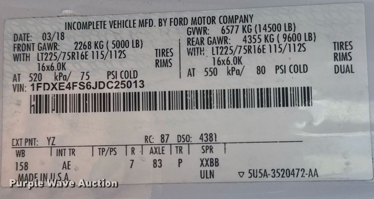 image for item EG2319 2018 Ford E450 Super Duty refrigerated truck