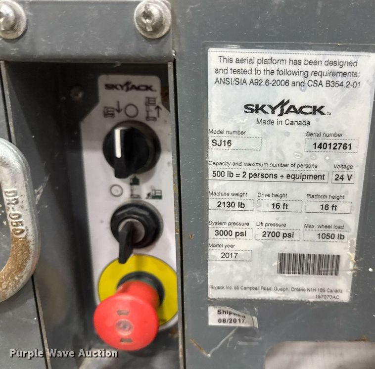 image for item EG7069 2017 Skyjack SJ16 vertical lift