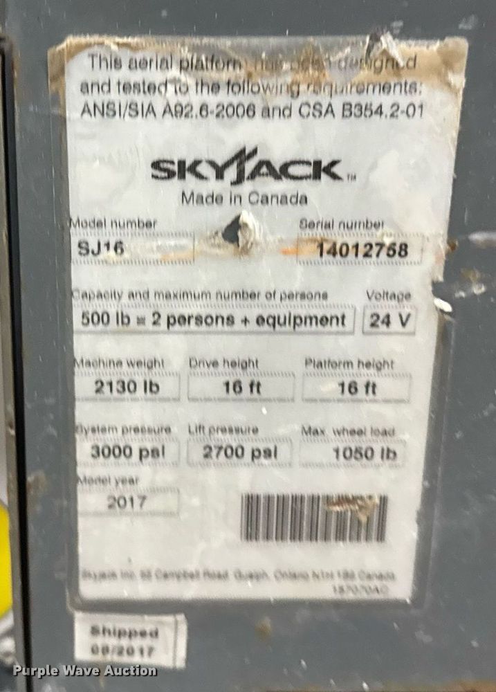 image for item EG7071 2017 Skyjack SJ16 vertical lift