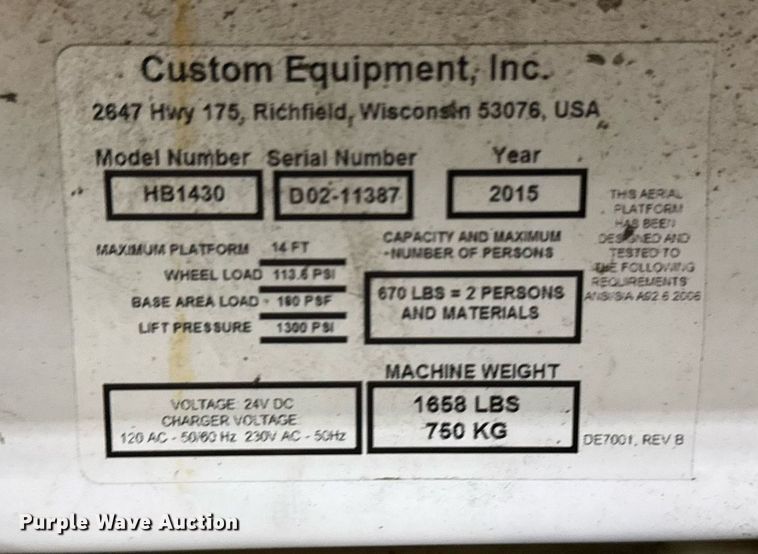 image for item EG7074 2015 Hy-Brid HB-1430 scissor lift