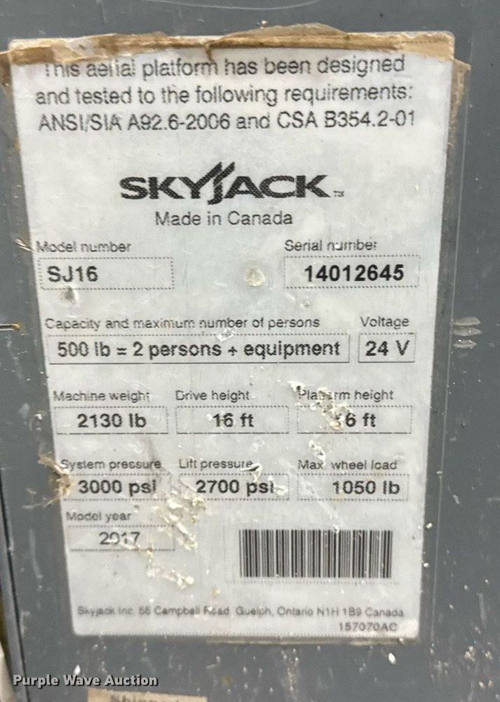 image for item EG7076 2017 Skyjack SJ16 vertical lift