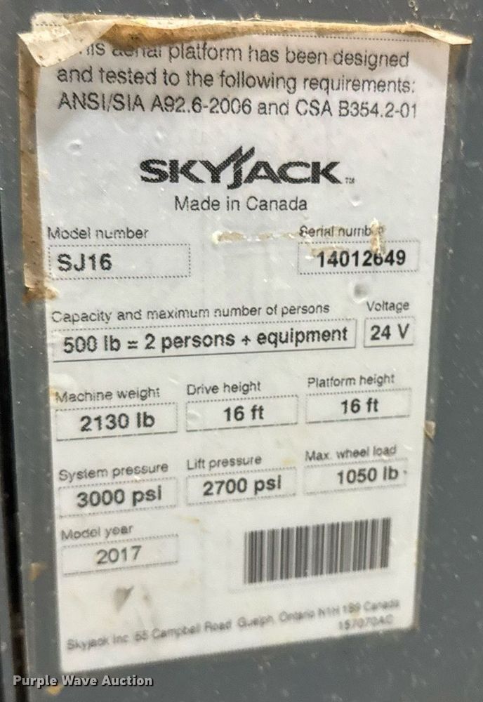 image for item EG7078 2017 Skyjack SJ16 vertical lift