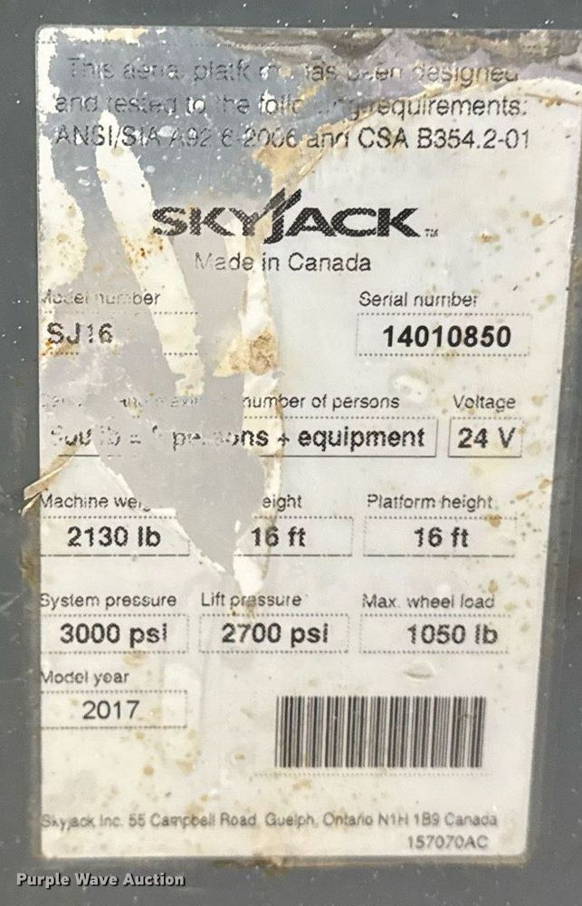 image for item EG7079 2017 Skyjack SJ16 vertical lift