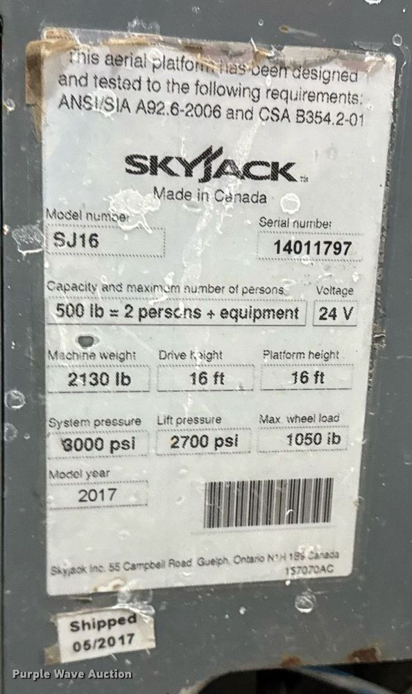 image for item EG7080 2017 Skyjack SJ16 vertical lift