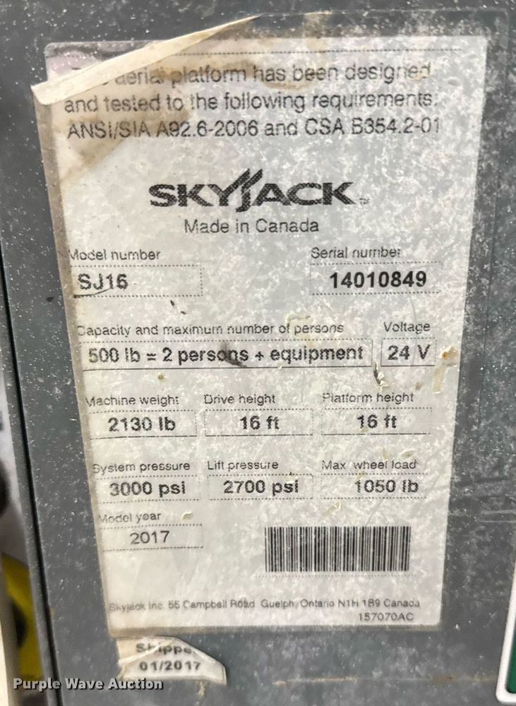 image for item EG7085 2017 Skyjack SJ16 vertical lift