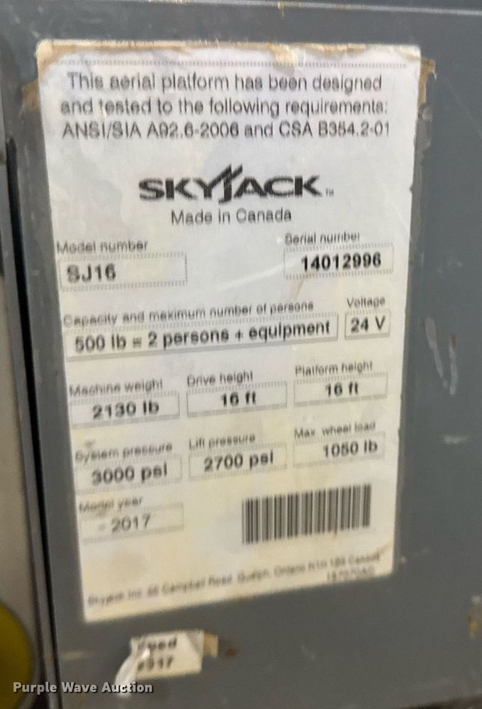 image for item EG7086 2017 Skyjack SJ16 vertical lift