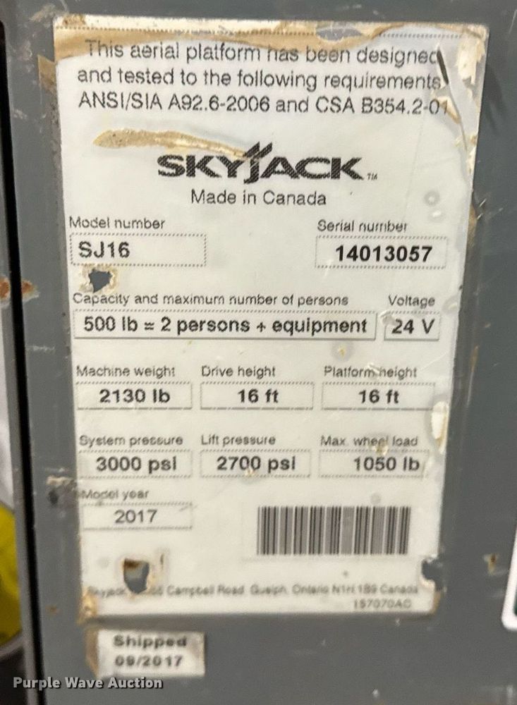 image for item EG7088 2017 Skyjack SJ16 vertical lift