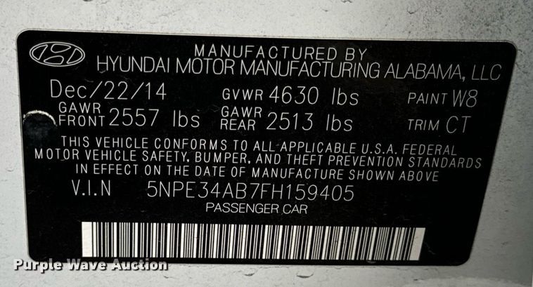 image for item EH7344 2015 Hyundai Sonata Sport 2.0T Limited 