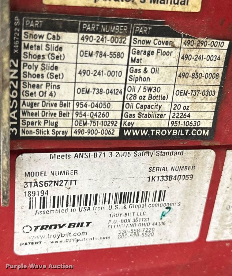 image for item EH7406 (3) Troy-Bilt Storm 2410 snow blowers