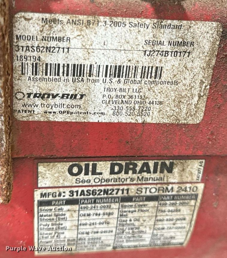 image for item EH7408 (3) Troy-Bilt Storm 2410 snow blowers
