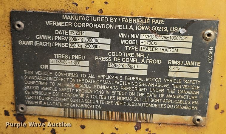 image for item EI8709 2014 Vermeer BC700XL wood chipper