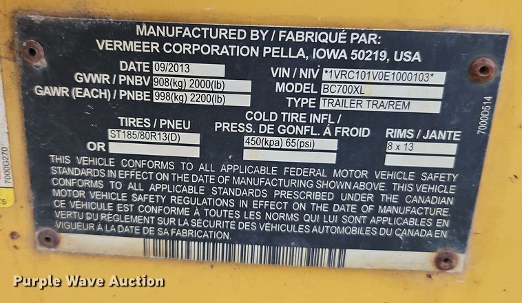 image for item EI8711 2014 Vermeer BC700 XL wood chipper