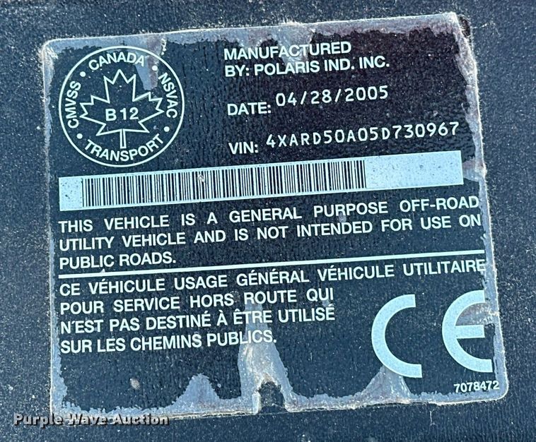 image for item EJ5295 2005 Polaris Ranger 4X4 utility vehicle