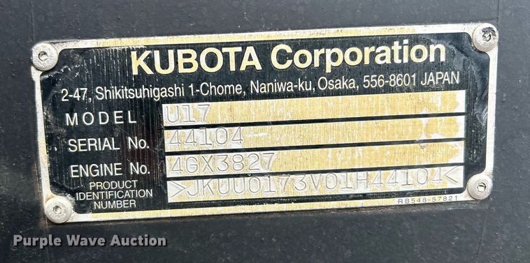 image for item EL6517 2017 Kubota U17 mini excavator