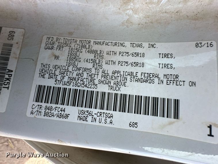 image for item ER8551 2016 Toyota Tundra Double Cab pickup truck