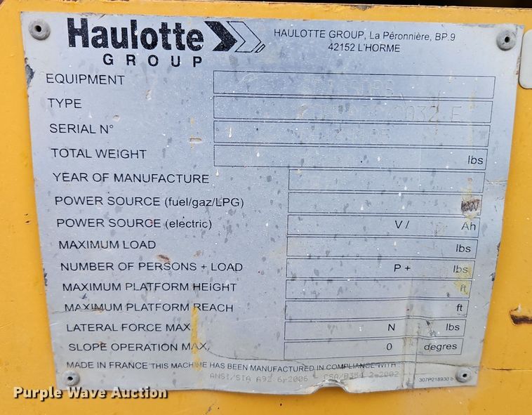 image for item DM0593 2011 Haulotte Compact 2032E scissor lift