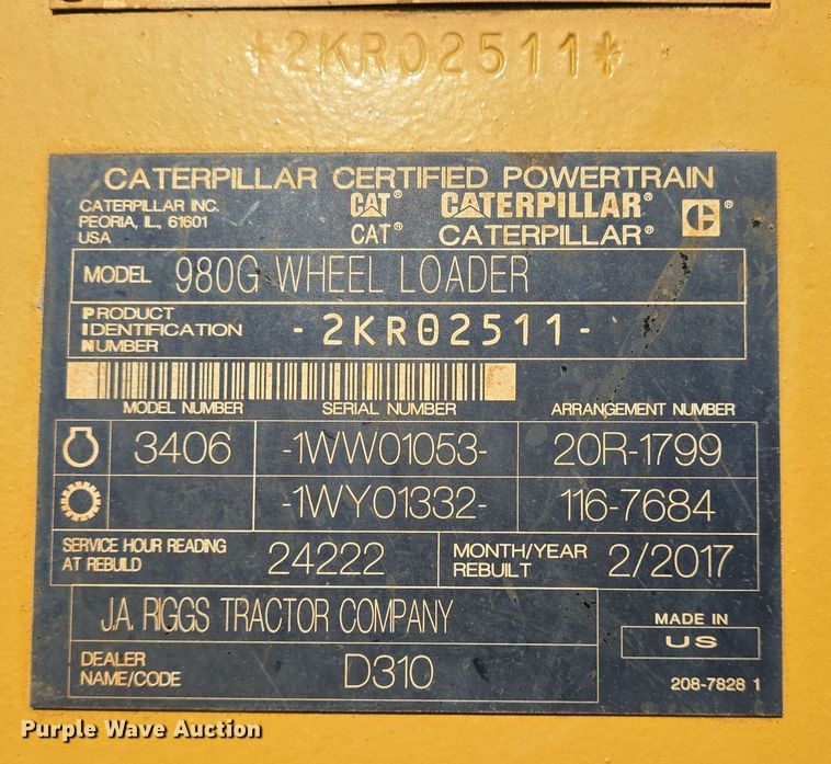 image for item DT5404 1998 Caterpillar 980G wheel loader