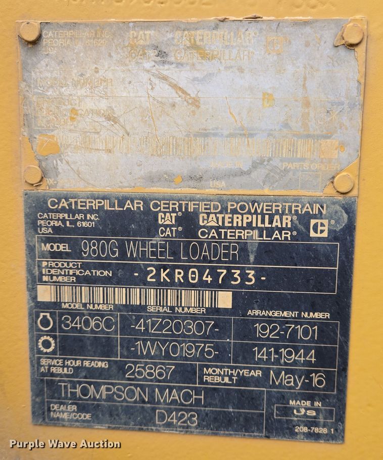 image for item DT5406 2001 Caterpillar 980G wheel loader