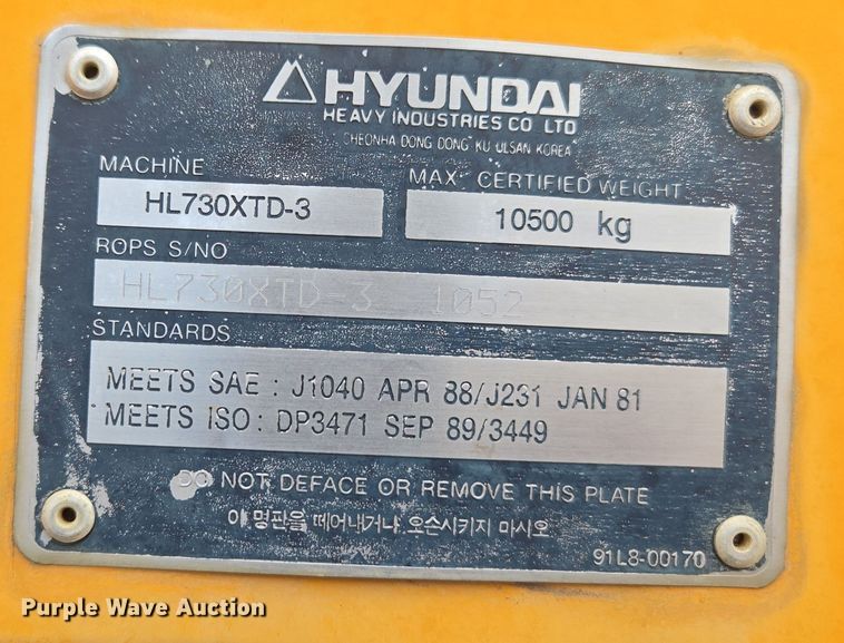 image for item DT7022 2002 Hyundai HL730XTD-3 wheel loader