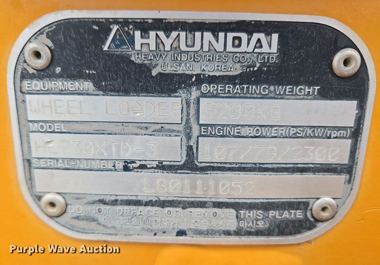 image for item DT7022 2002 Hyundai HL730XTD-3 wheel loader
