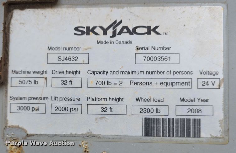 image for item DW3049 2008 Skyjack SJIII 4632 scissor lift