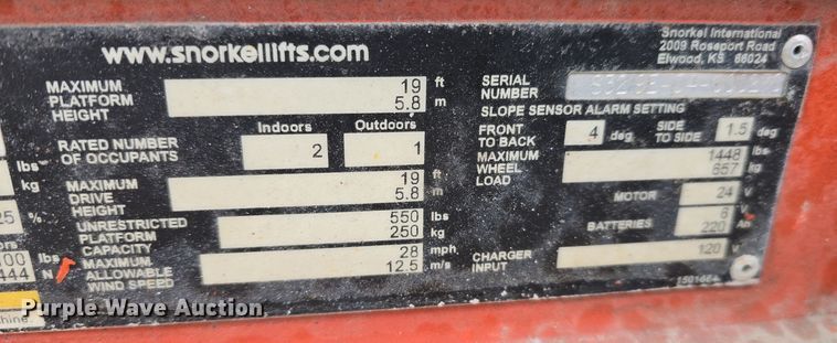 image for item DW3050 2015 Snorkel S3219E scissor lift