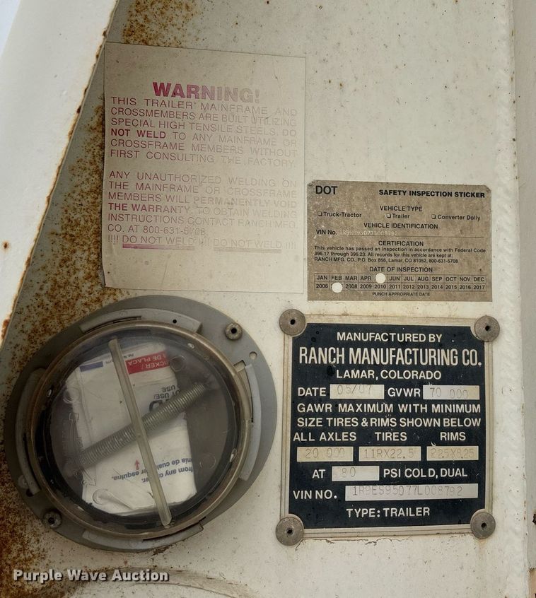 image for item EE0008 2007 Ranch Mfg end dump trailer