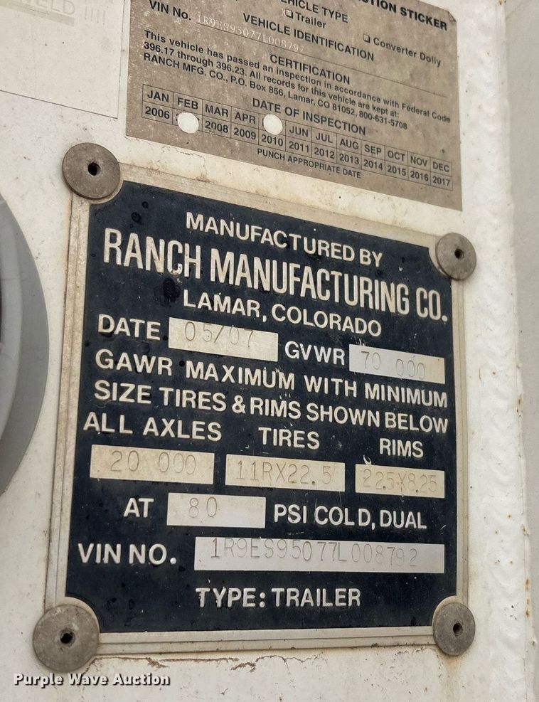 image for item EE0008 2007 Ranch Mfg end dump trailer