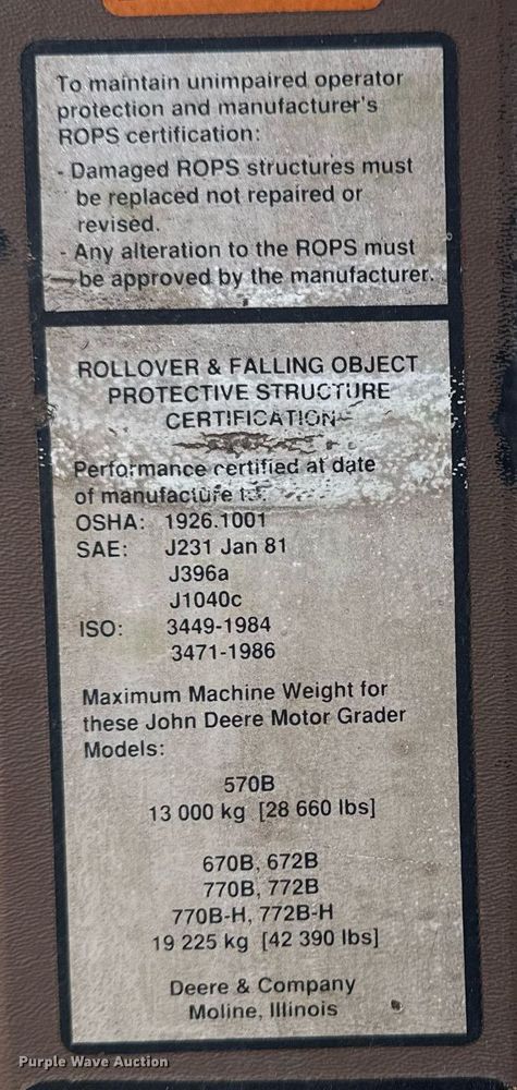 image for item EG2368 1995 John Deere 770BH motor grader