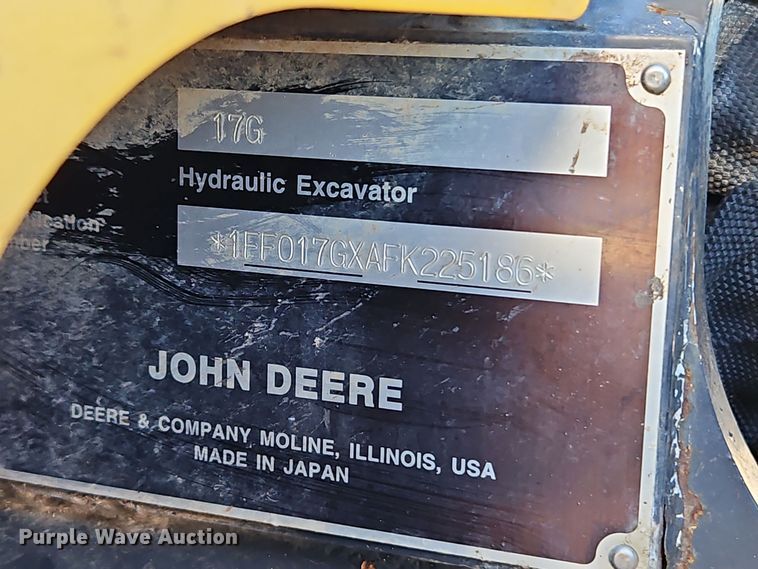 image for item EI8698 2015 John Deere 17G mini excavator