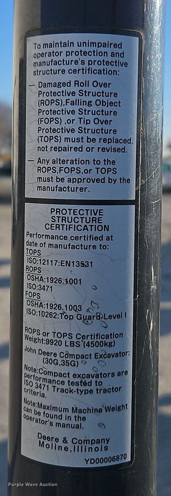 image for item EI8699 2019 John Deere 35G mini excavator